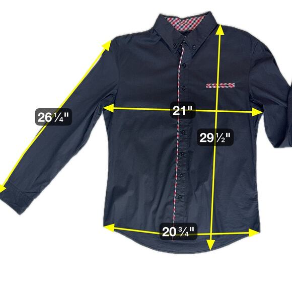 Tom's Ware Black Dress Shirt Mens Large Red White Check Contrast Trim Roll Cuff - Picture 6 of 12